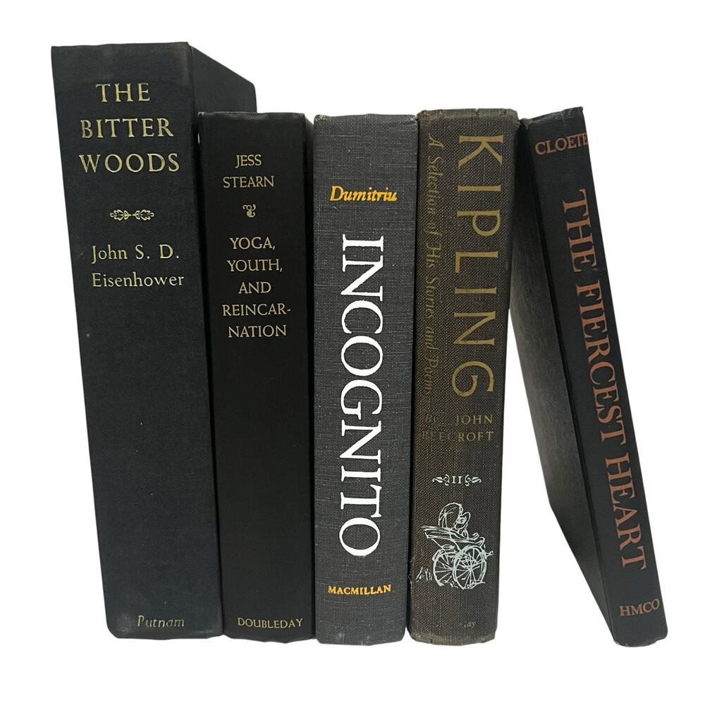 Vintage Books Lot of 5 Black Hardcover Prop Decor Staging